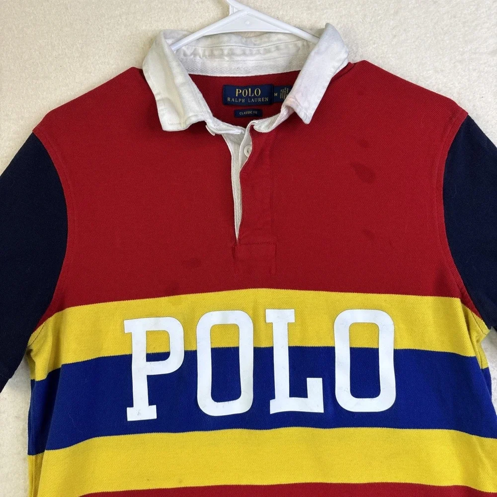 Polo Ralph Lauren Hi Tech Limited Edition Rugby Shirt Size M Spell Out oil spots